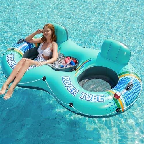 2 Person Inflatable River Tube Float with Cooler Q3844