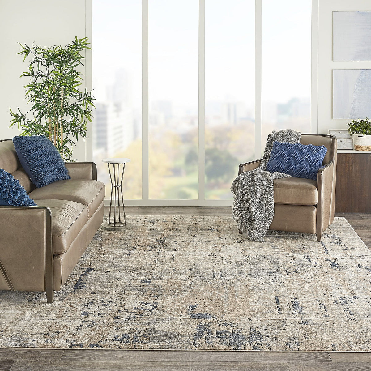 Beige/Grey 10' x 14' Abstract Distressed Area Rug M4752