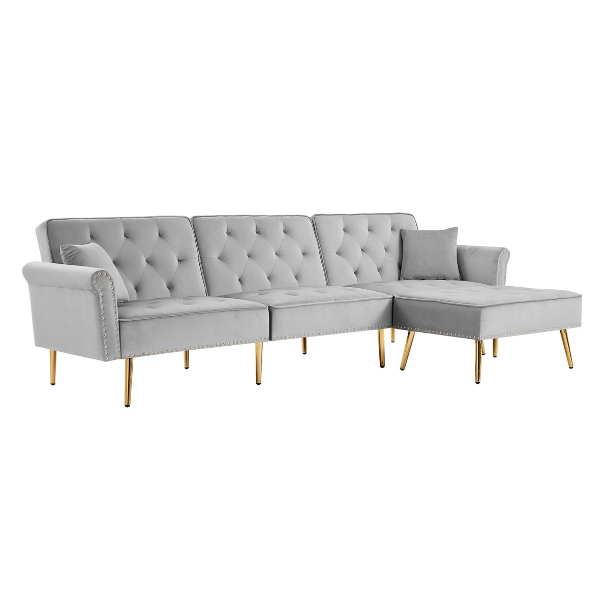 Light Grey Reversible Sectional Sofa Bed with Ottoman F757