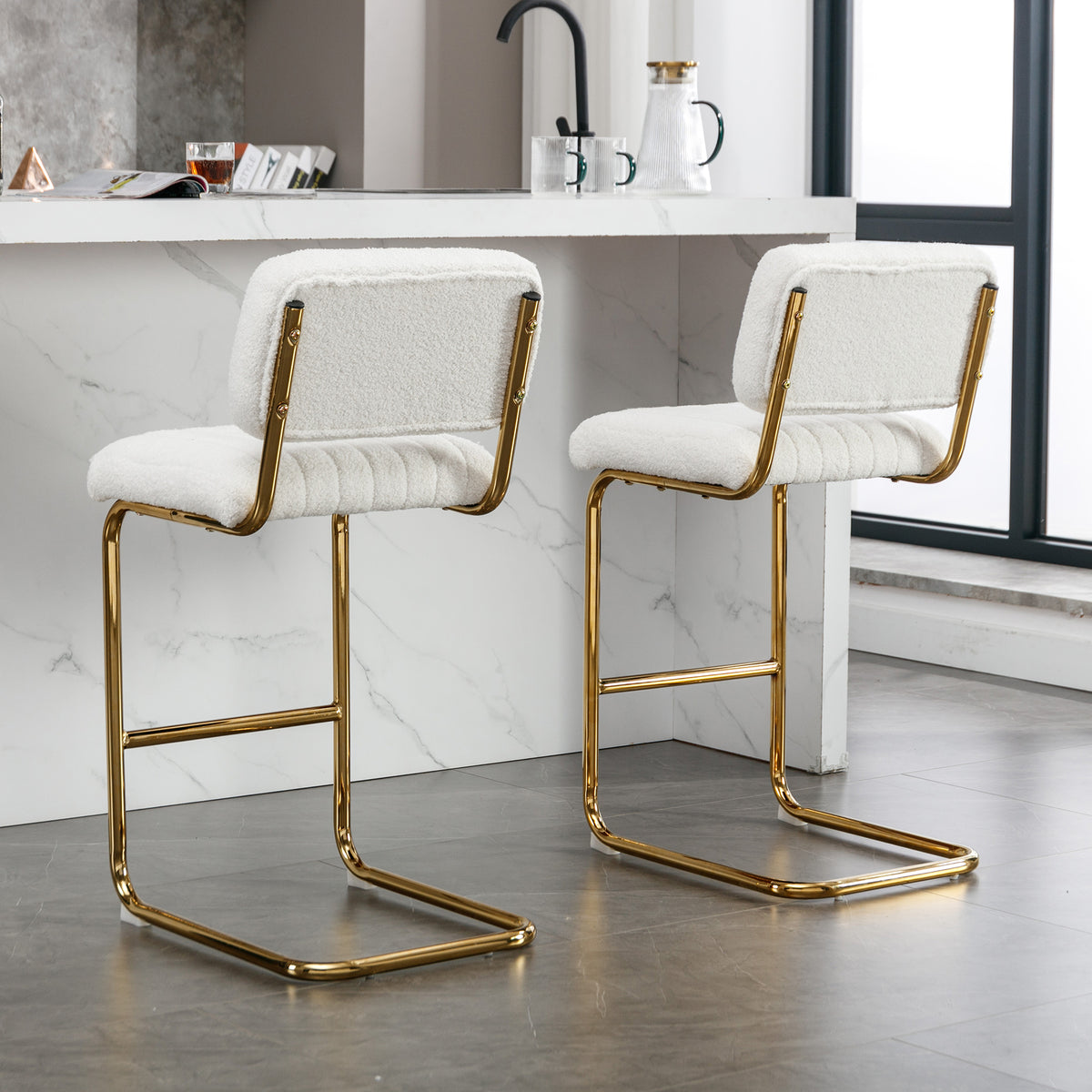 Ivory Boucle Fabric Counter Height Bar Stools Set of 2 E806114