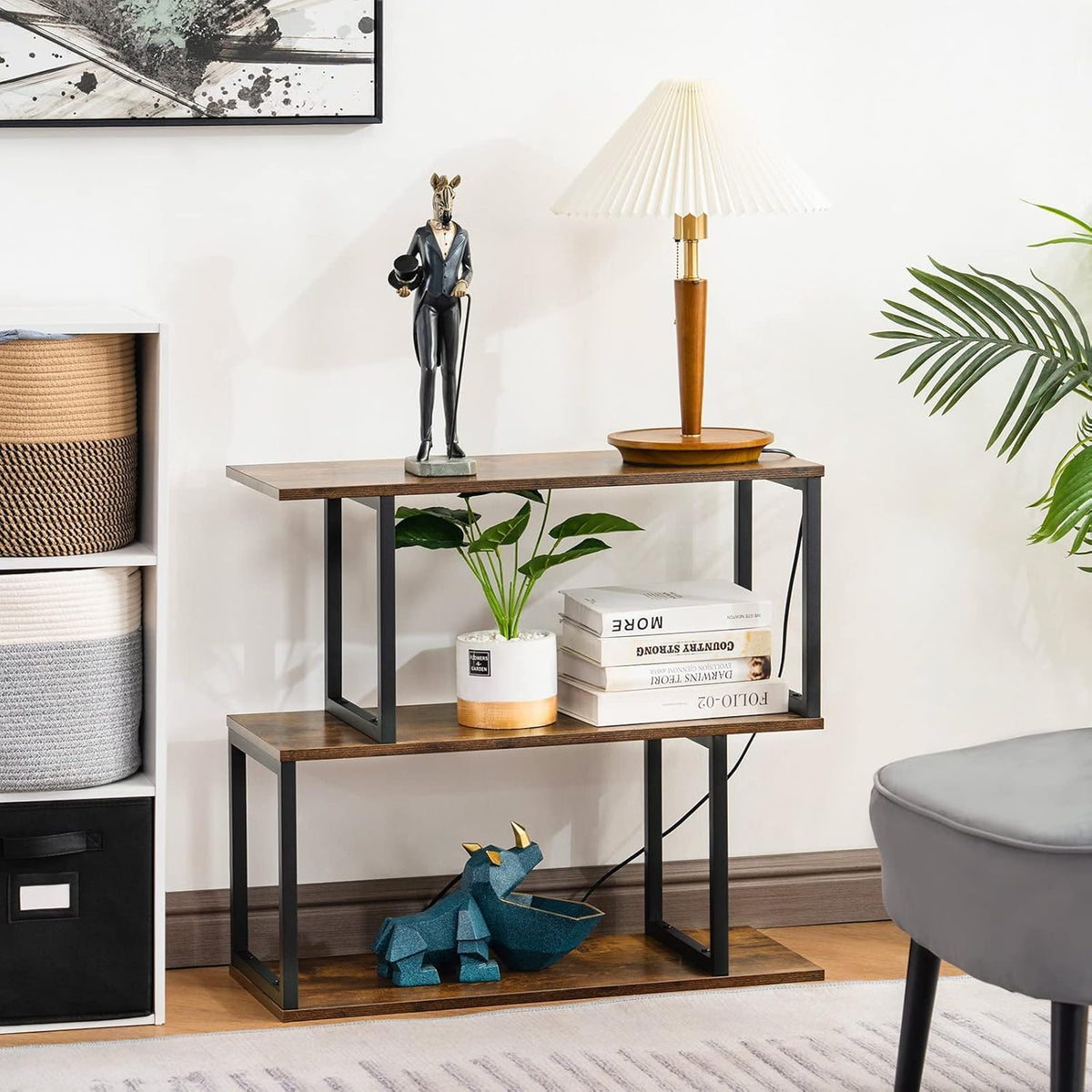 2-Tier S-Shaped Wooden Bookshelf N505384