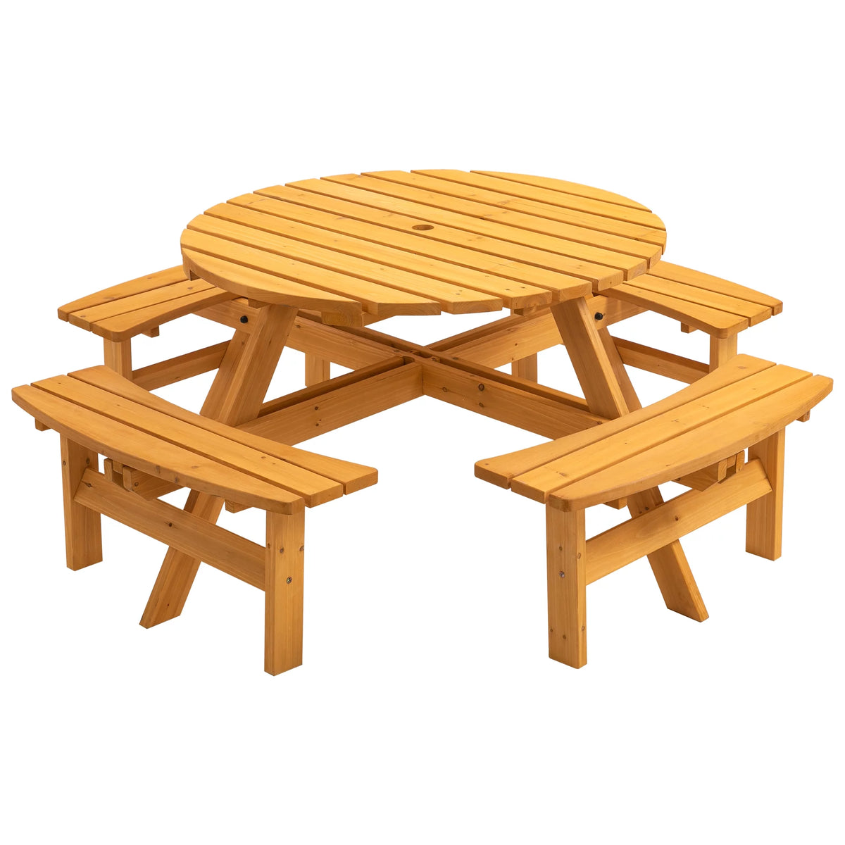8-Person Wooden Picnic Table with 4 Built-in Benches N3674
