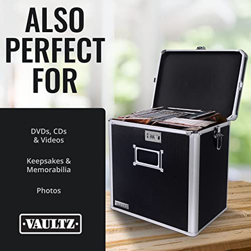 Locking Vinyl Record Storage Box 50 Album Holder Black Y4101