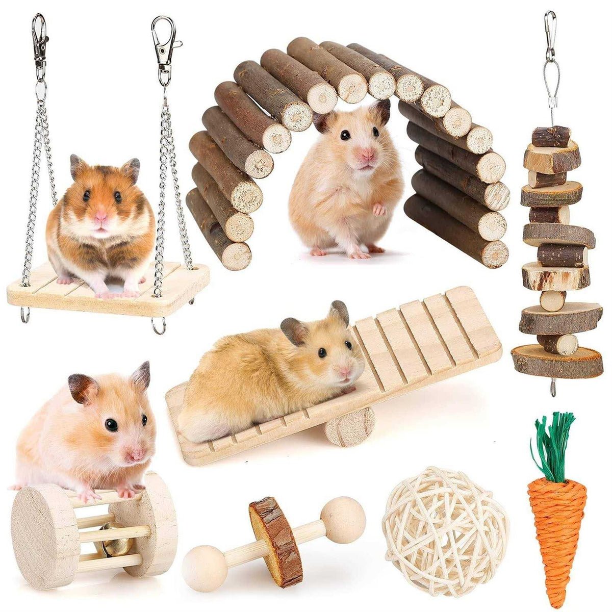 Hamster Chew Toys Set Small Animal Molar Toys Teeth Care Wooden Accessories B407254