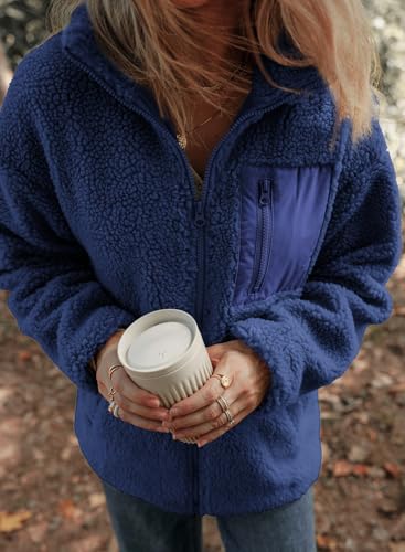 Womens Fleece Jackets Long Sleeve Warm Teddy Coats with Pockets Y320987