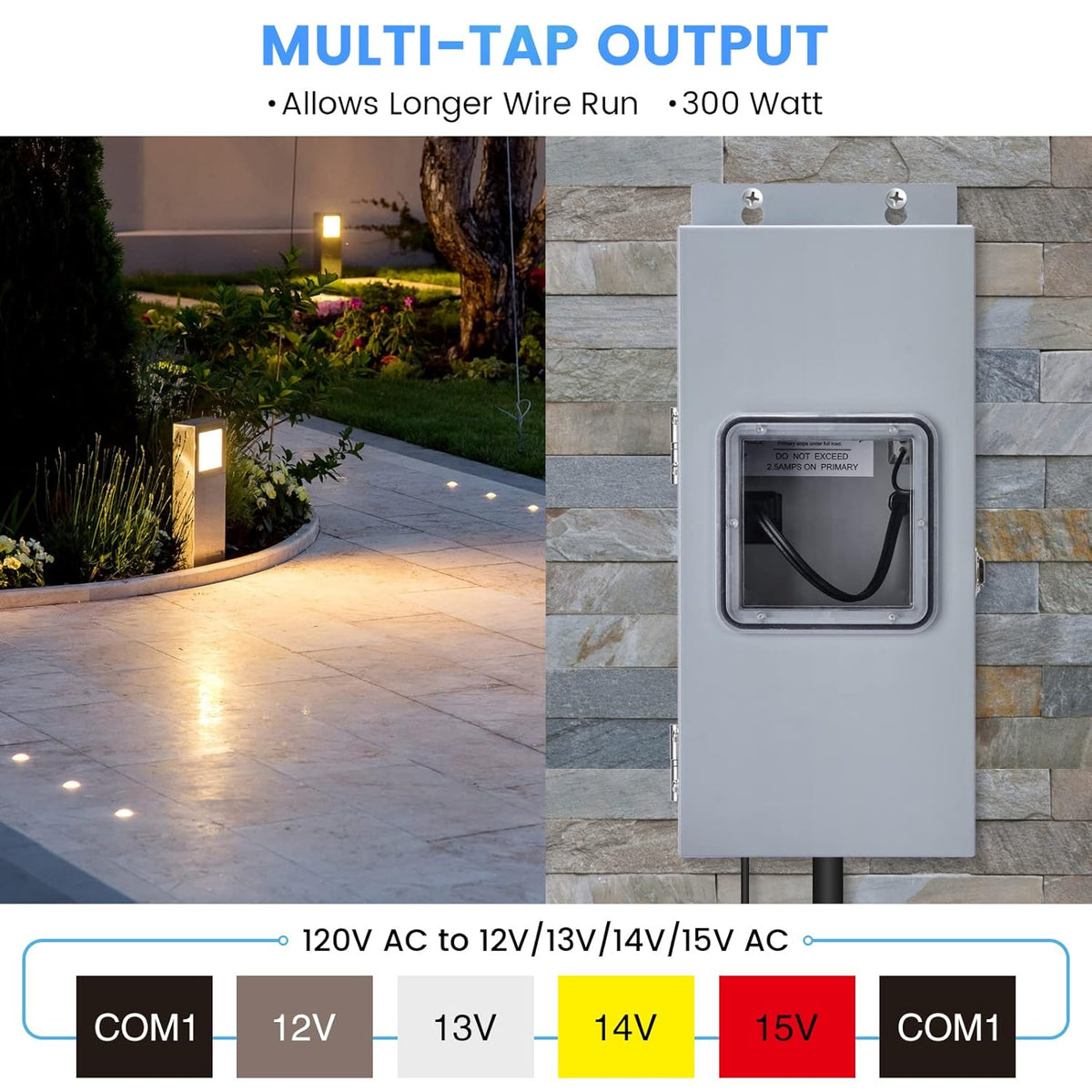 300W Multi-Tap Low Voltage Transformer for Landscape Lighting O89354