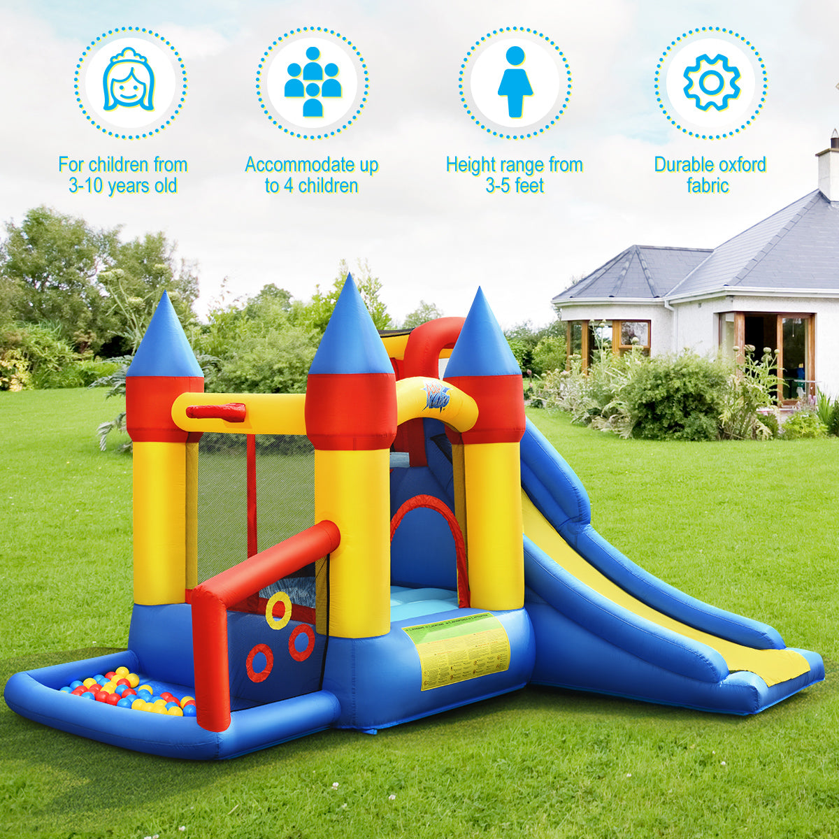 Inflatable Bounce House Slide Bouncer Kids Castle Jumper with Balls & 780W Blower L535