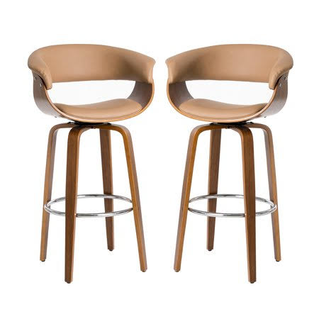 Camel Walnut Swivel Bar Chair Set of 2 O546