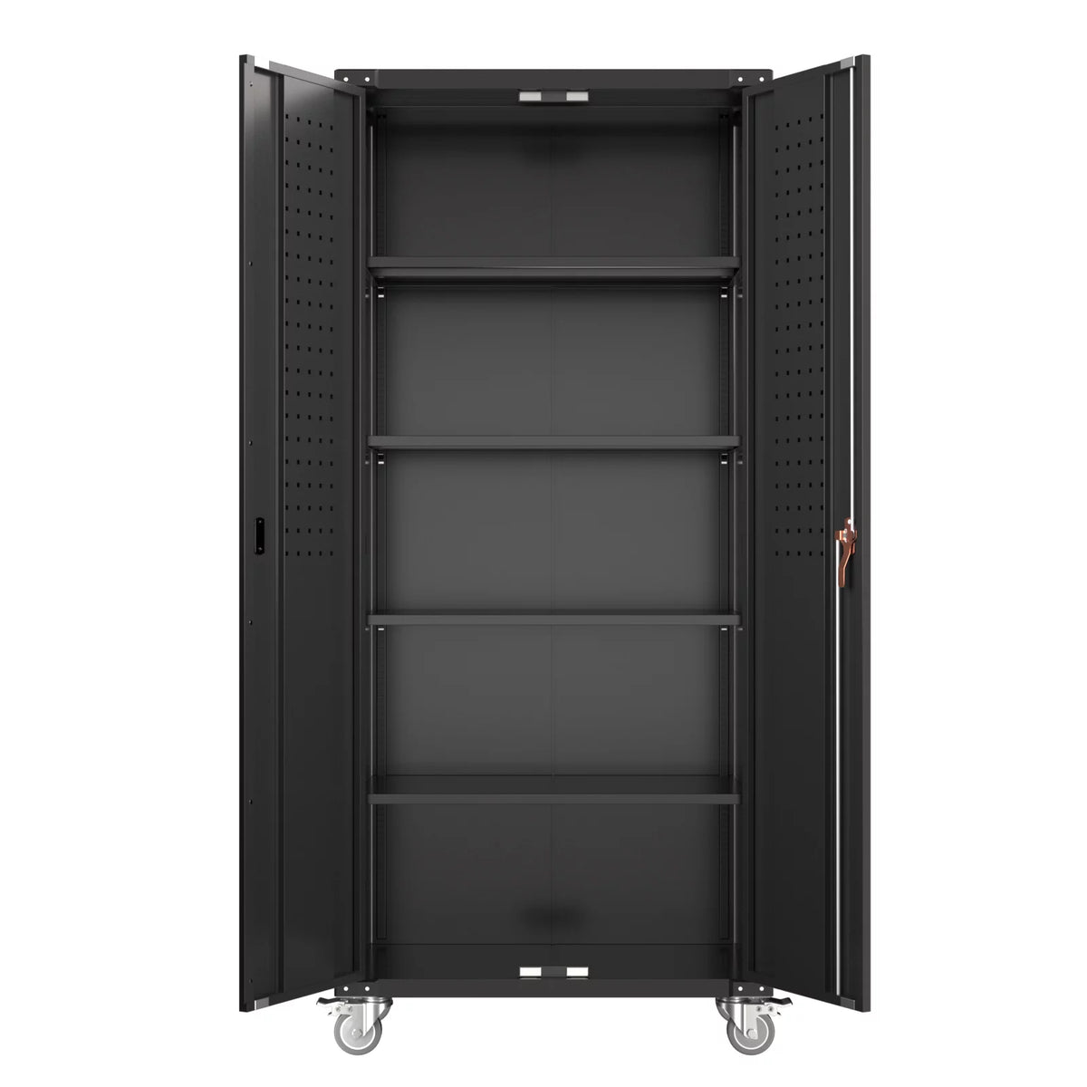 Black Metal Storage Cabinet with Wheels and Pegboard N2609