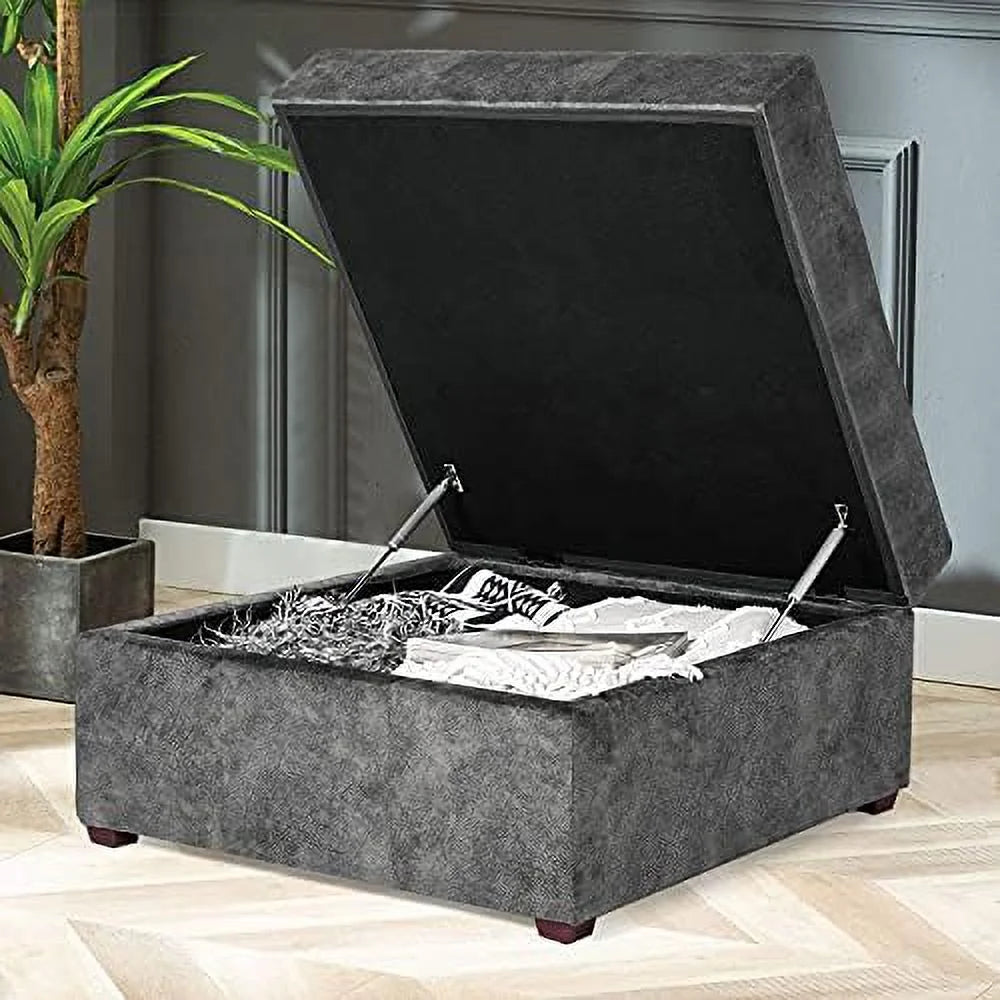 Square Upholstered Tufted Ottoman with Nailhead Trim Wood Legs U283