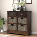 Espresso Wood Storage Cabinet with 2 Drawers and 4 Wicker Baskets B526