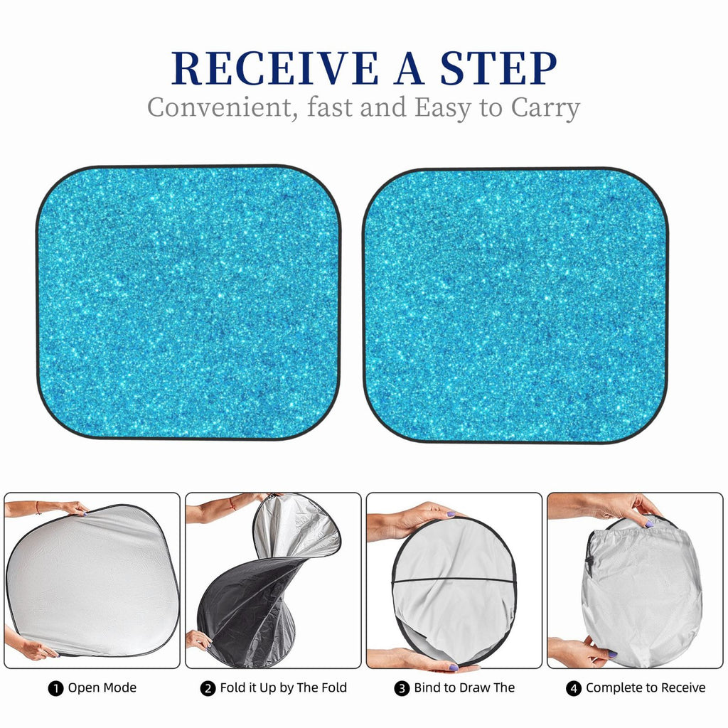 Blue Glitter Windshield Sun Shade 2-Piece Foldable Car Front Window Sunshade X684831