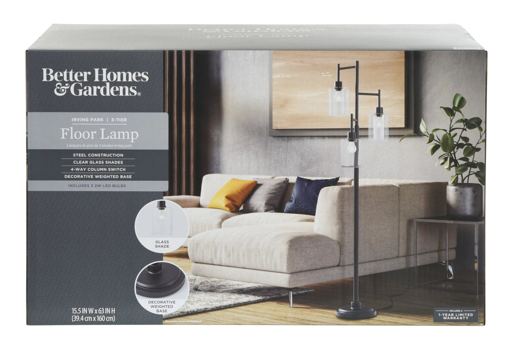 Black 3-Tier Floor Lamp with Glass Shades I18806