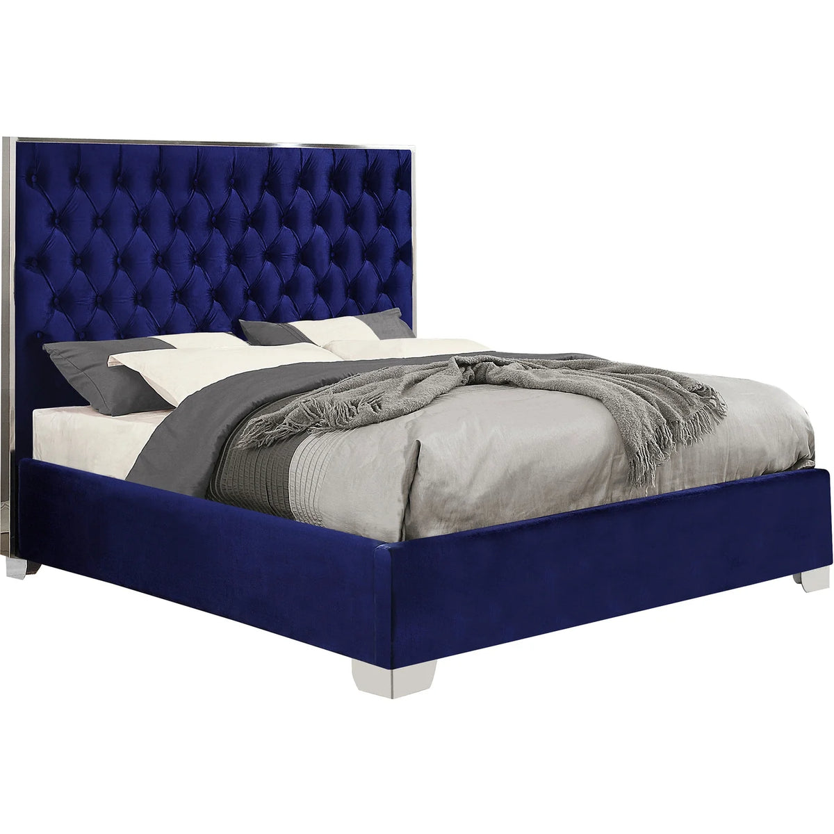 Navy Velvet King Bed A449112