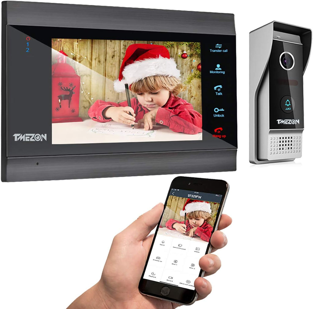 Wireless WIFI Video Door Phone IP Doorbell Intercom System with Camera 4 Wire 7 Inch Entry with 1x1080P Wired Camera Night Vision K82163