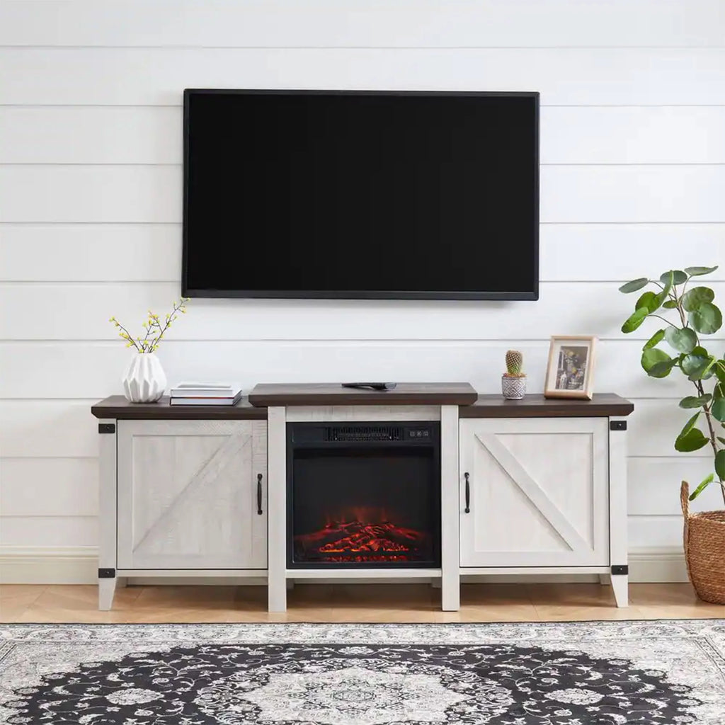 Grey Freestanding Wooden Electric Fireplace TV Stand Console K77350