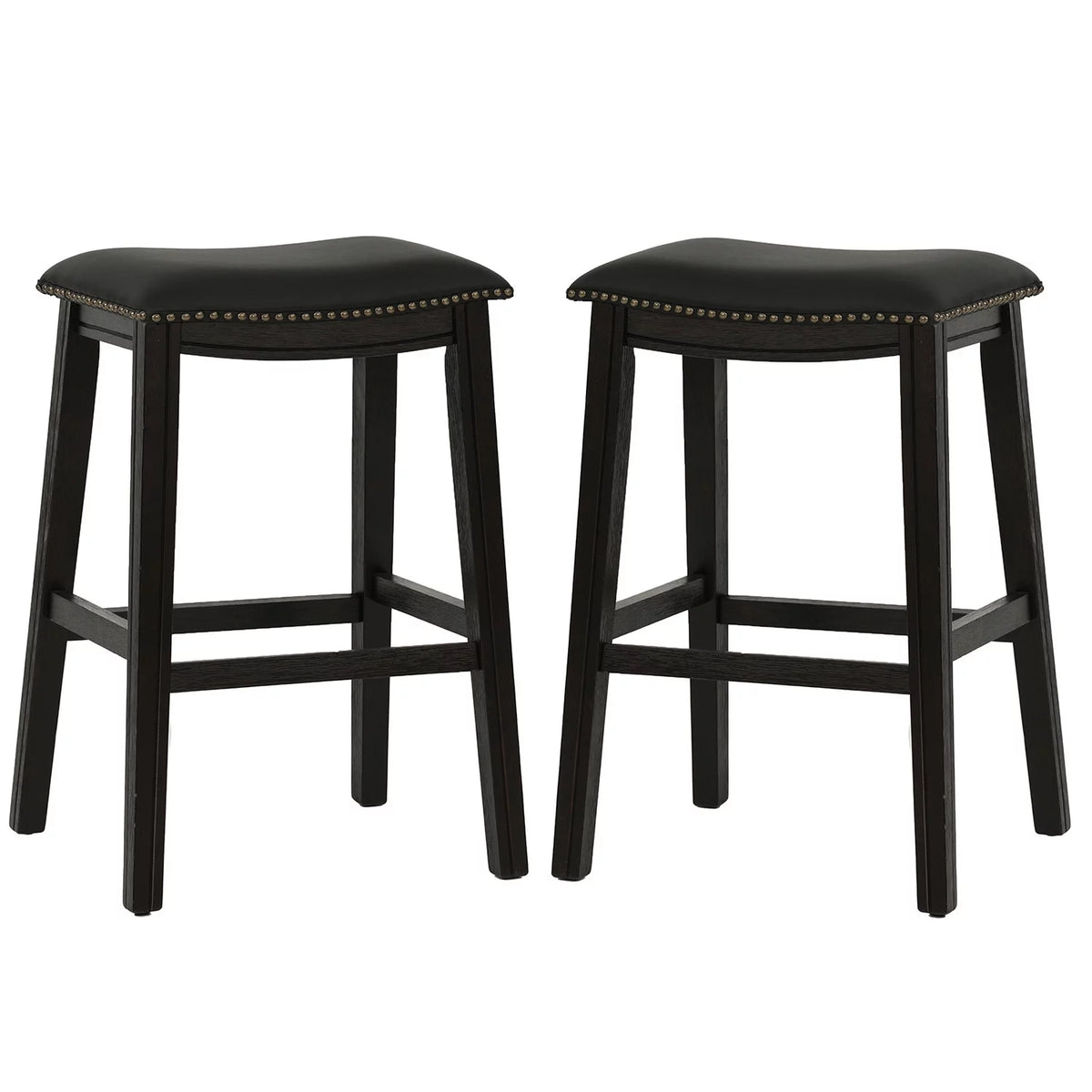 29" Black Faux Leather Saddle Bar Stool Set of 2 X518