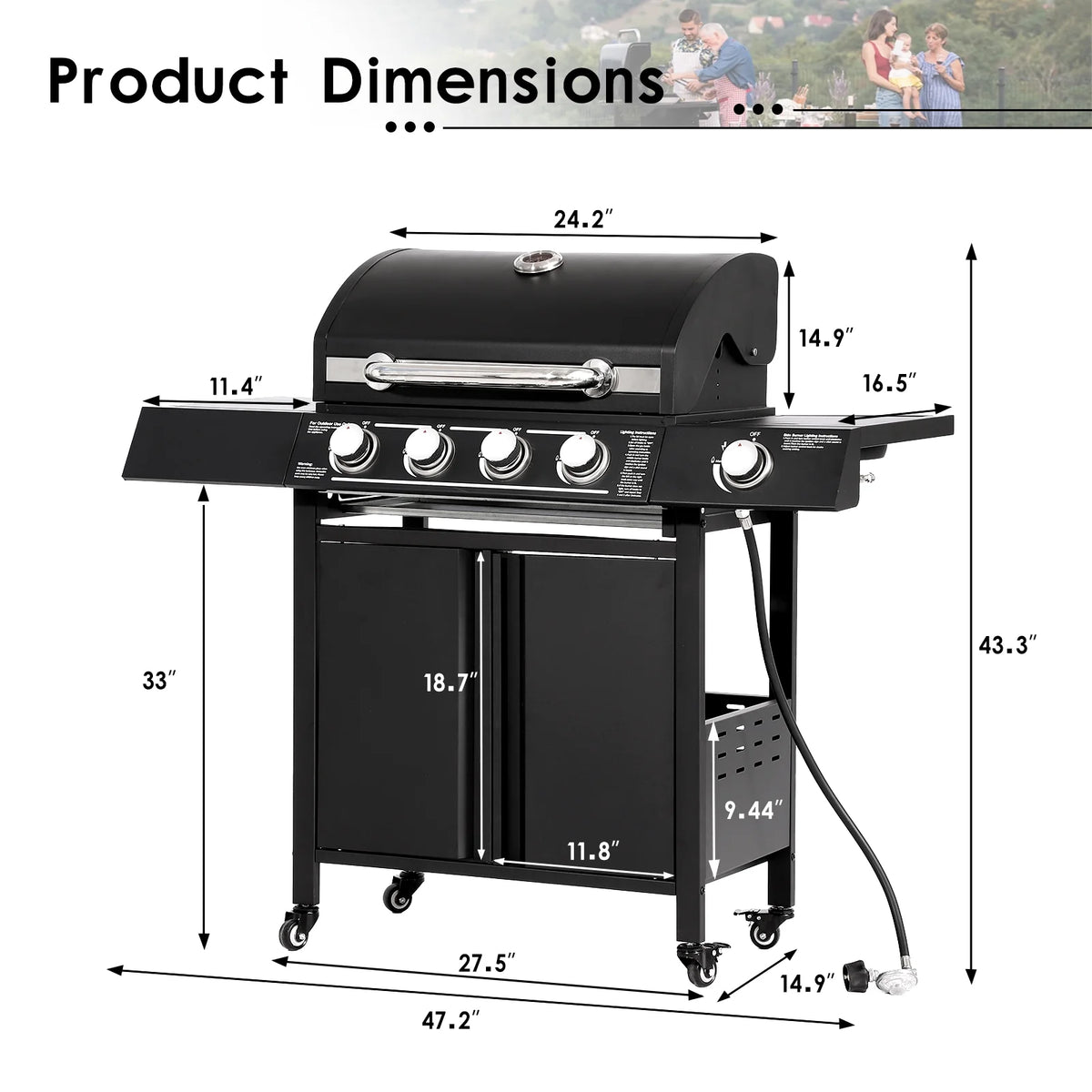 4-Burner Propane Gas Grill with Side Burner R34623