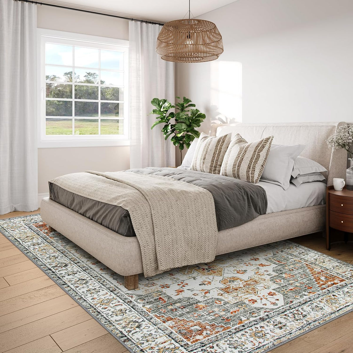 Ultra-Thin Vintage Area Rug 6x9, Washable Low Pile Mat Q65693
