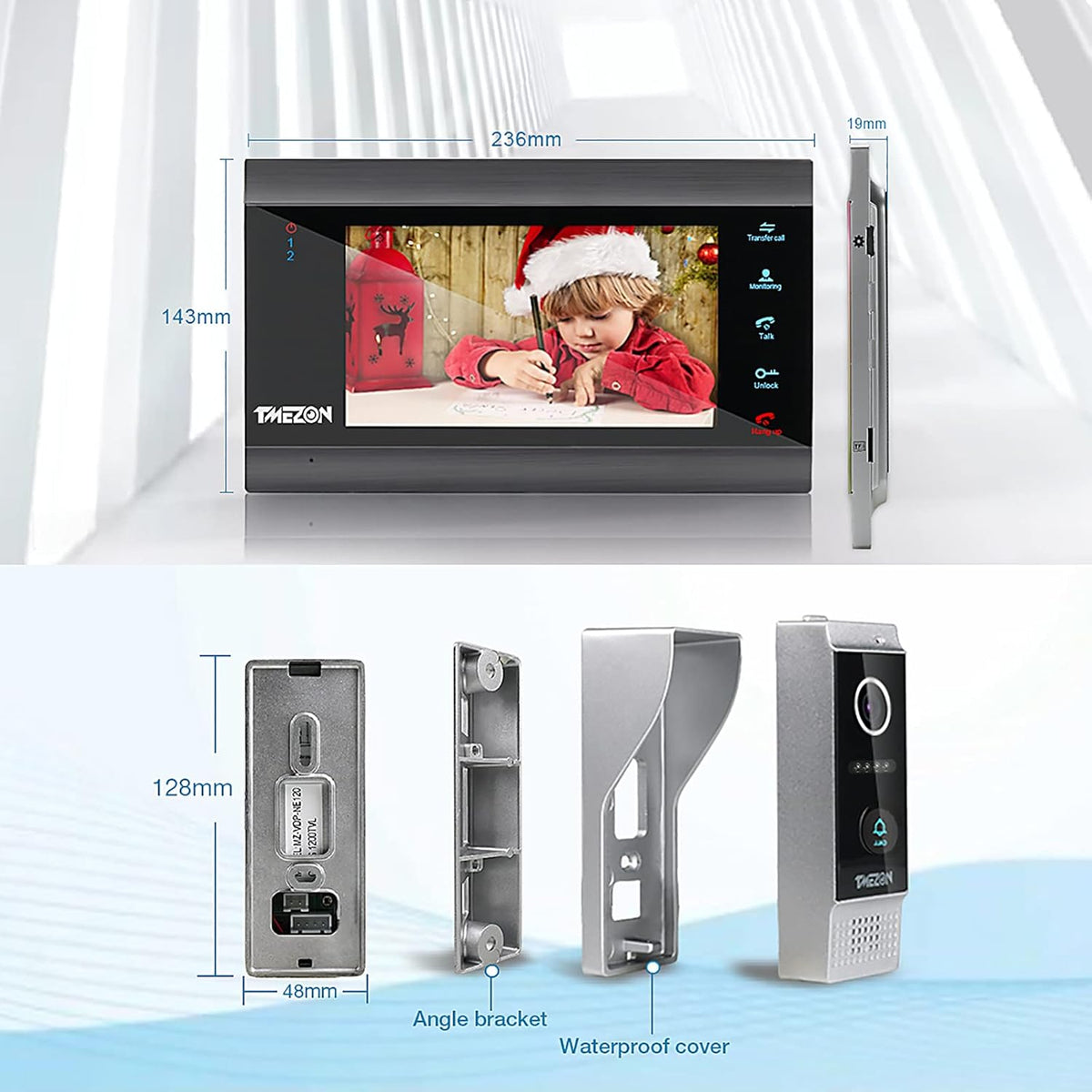 Wireless WIFI Video Door Phone IP Doorbell Intercom System with Camera 4 Wire 7 Inch Entry with 1x1080P Wired Camera Night Vision K82163
