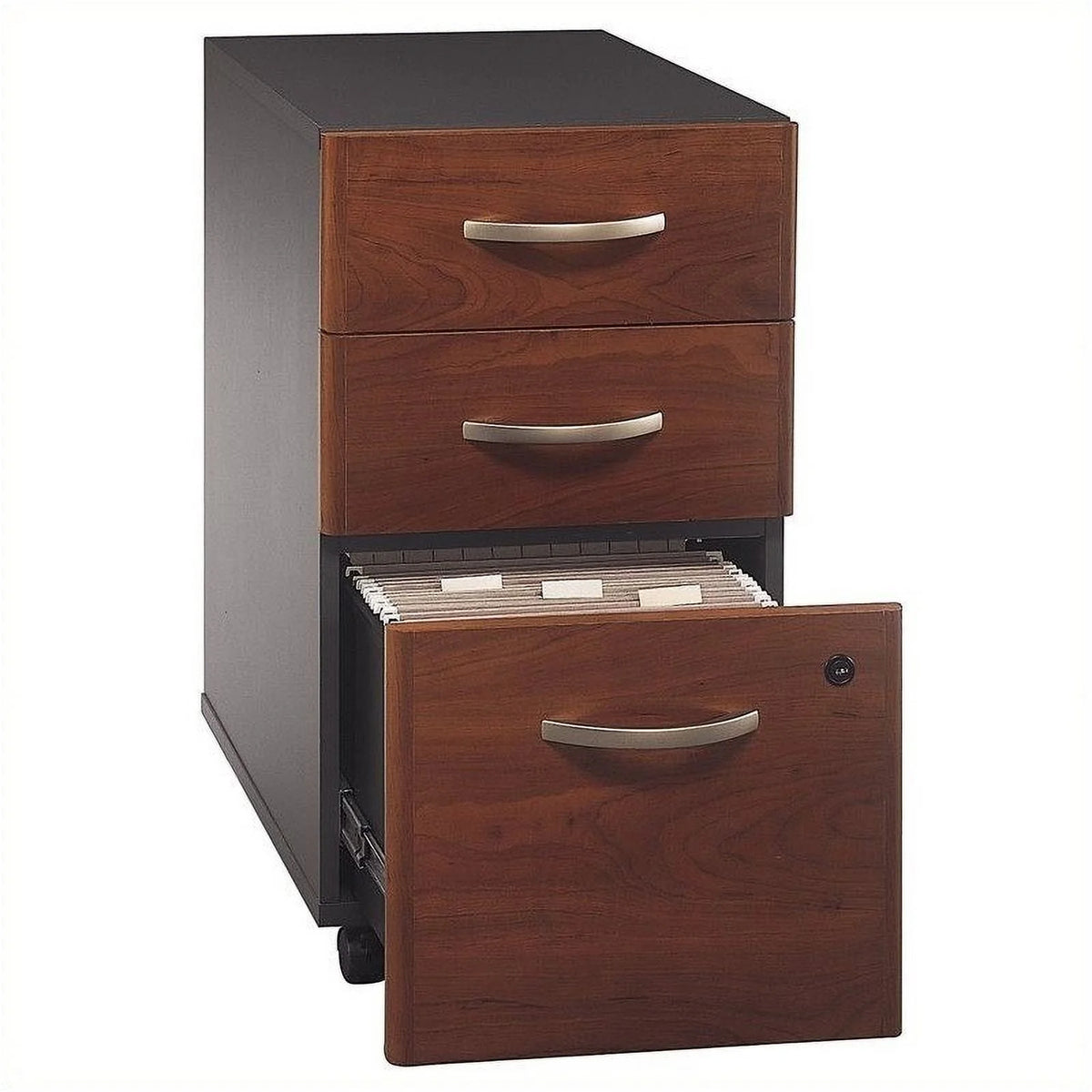 66" Desk Shell and 3 Drawer Mobile Pedestal Set in Cherry I3558