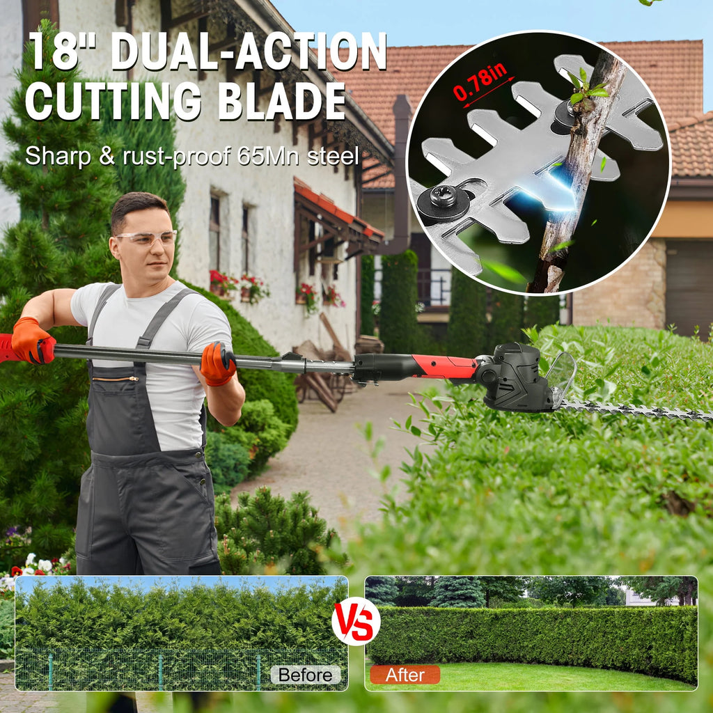 4-in-1 Telescoping Pole Hedge Trimmer Grass Shear Shrub Trimmer with 2.0 Ah Battery, 12V Red K3189