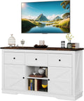 White TV Stand with 3 Drawers and Shelves V220858