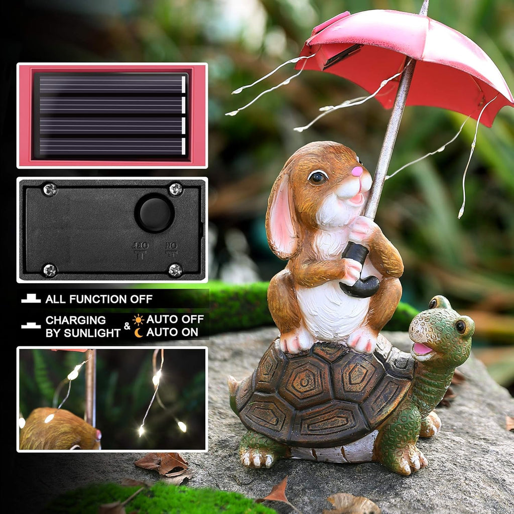Solar Garden Statues Rabbit Turtle Garden Decor Figurine Lights W665441