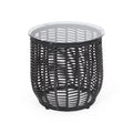 Black Wicker Side Table with Tempered Glass Top T555997