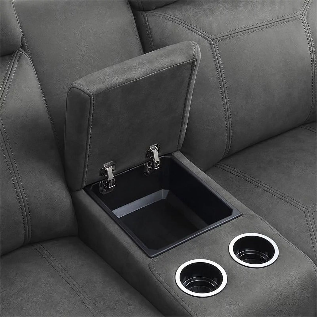 Gray Microfiber Double Glider Reclining Love Seat J6329