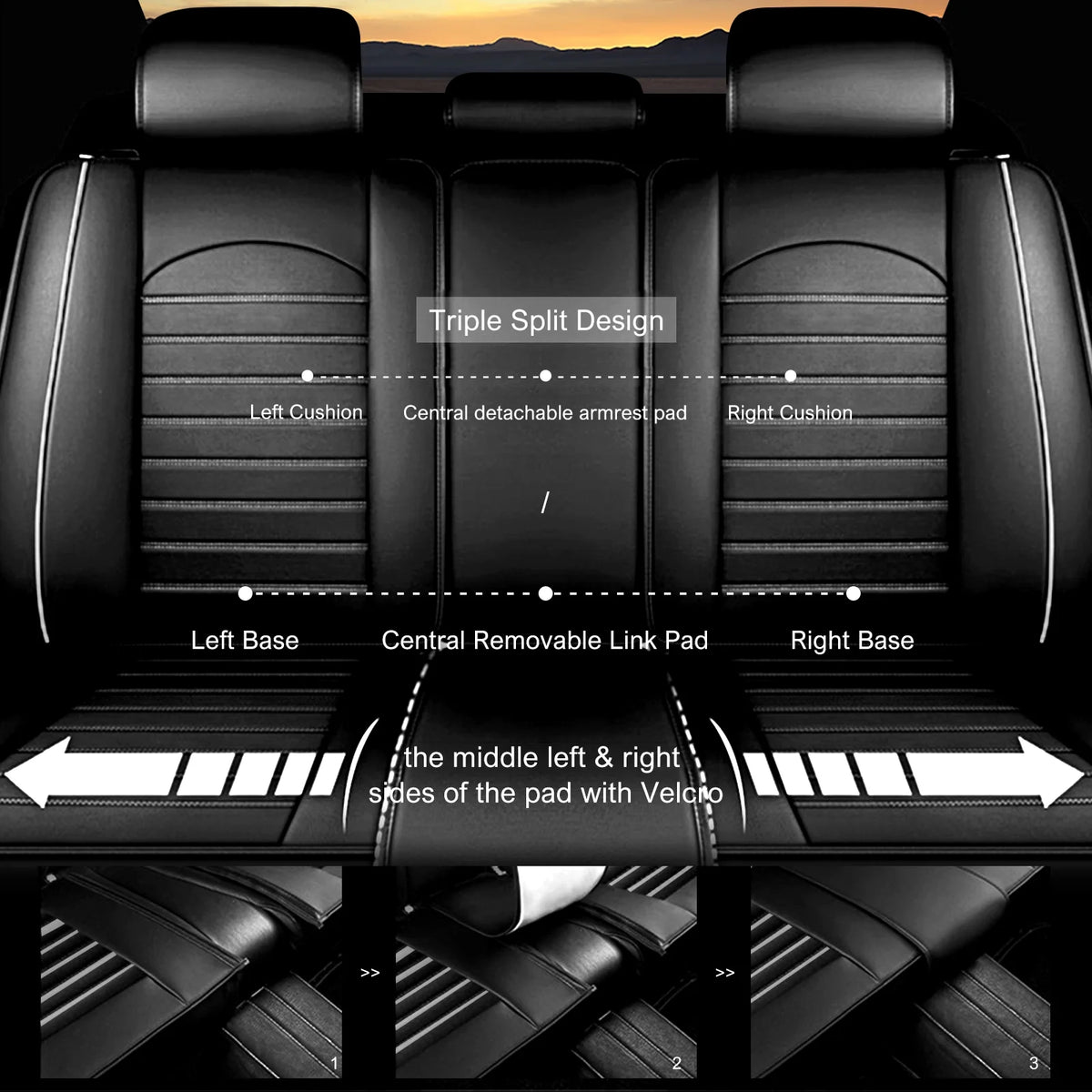 Black & White Faux Leather Car Seat Cover Full Set G5941