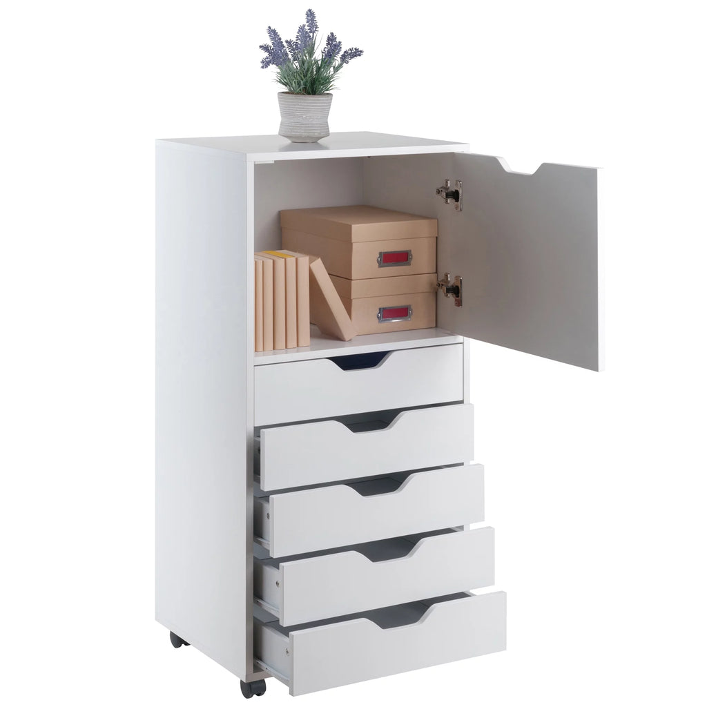White 5 Drawer Rolling Wood Dresser X86888