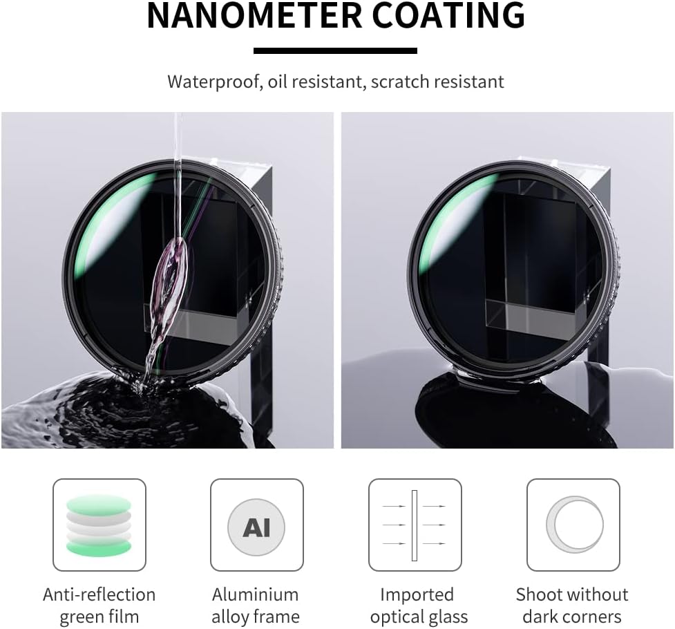 67mm Variable ND Filter ND32-ND512 (5-9 Stops) HD Neutral Density Lens Filter Pack of 2 A3338