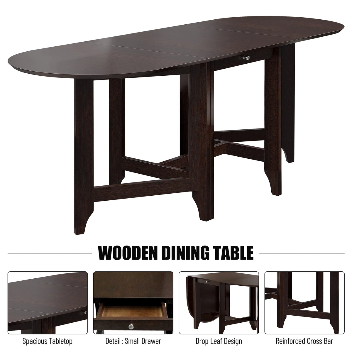 Retro Drop-Leaf Table with 4 Upholstered Dining Chairs B355