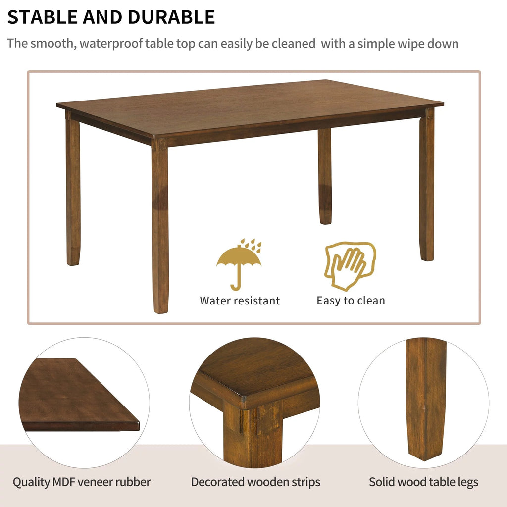 6 Piece Wooden Dining Table Set with 4 Fabric Chairs and Bench M88615