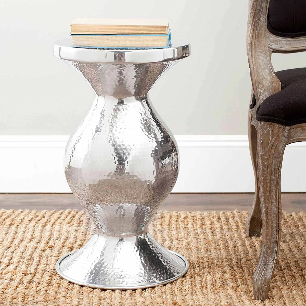 Small Hammered Aluminum Stool V176730