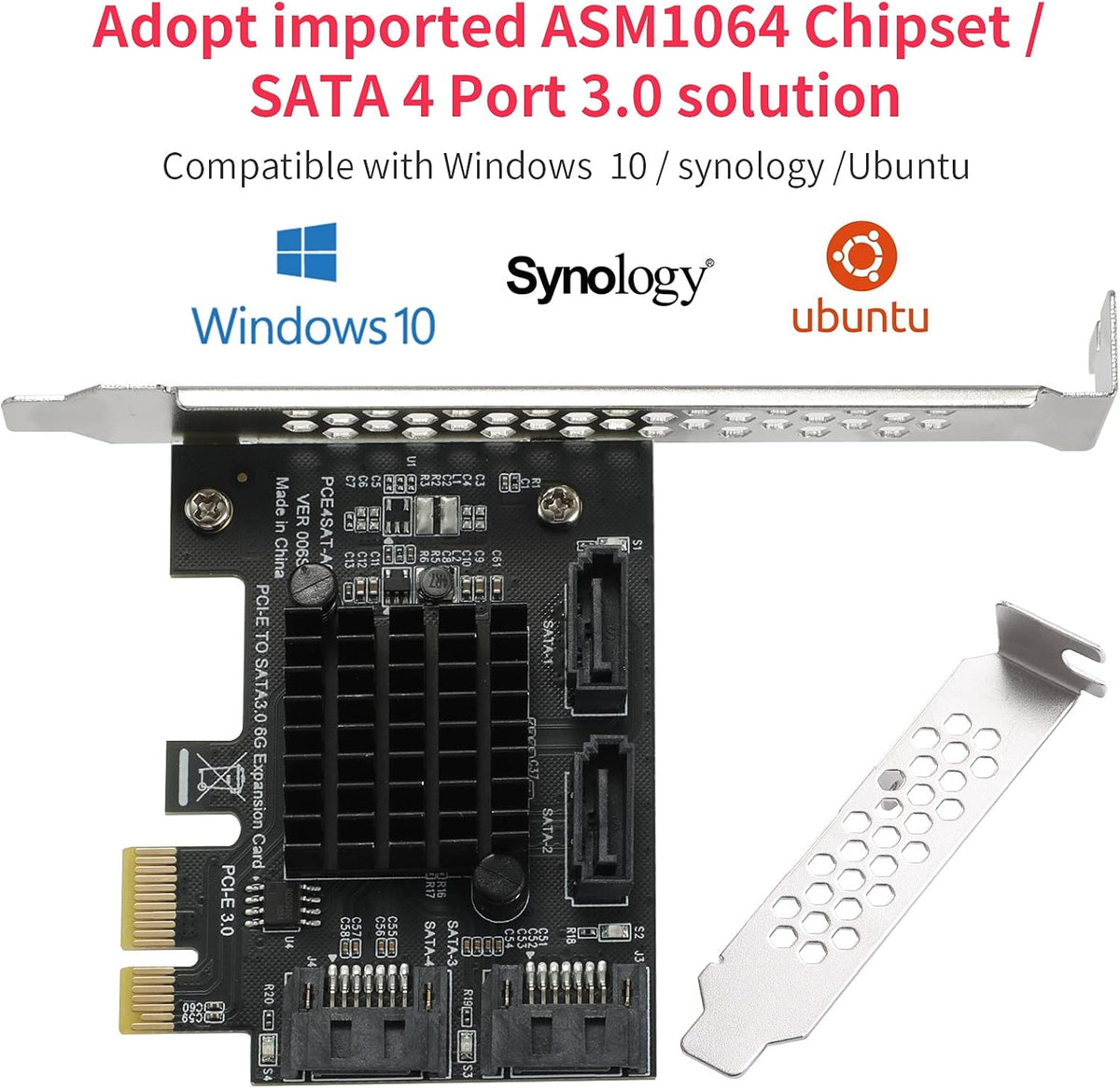 PCIe SATA Card 4 Ports, SATA III 6 Gbps Controller Expansion Card, Non-Raid, with Low Profile Bracket U619