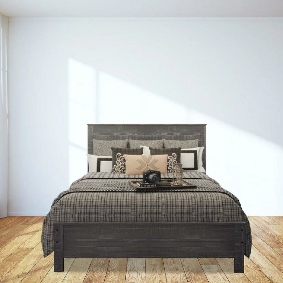 Grey Queen Size Solid Wood Platform Bed Frame U220