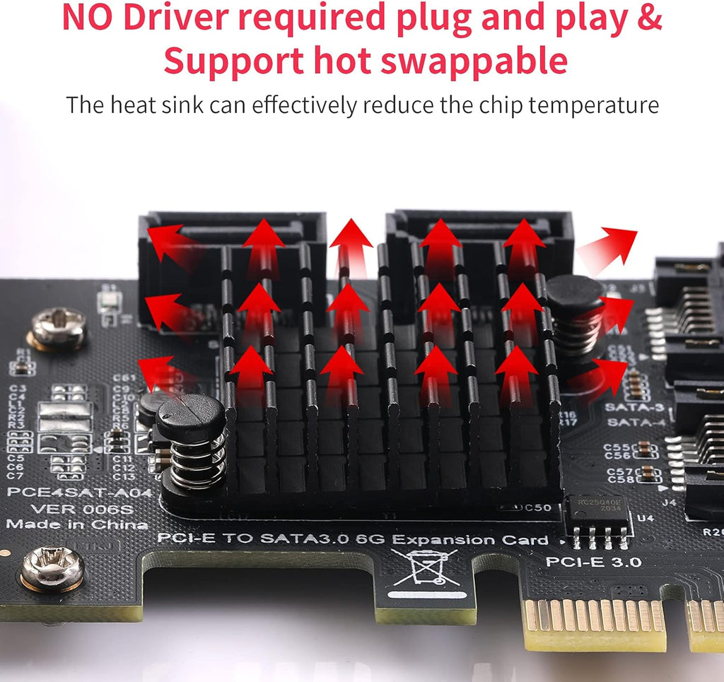 PCIe SATA Card 4 Ports, SATA III 6 Gbps Controller Expansion Card, Non-Raid, with Low Profile Bracket U619
