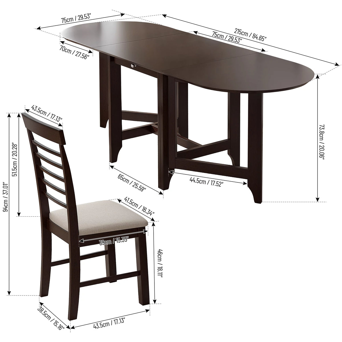 Retro Drop-Leaf Table with 4 Upholstered Dining Chairs B355