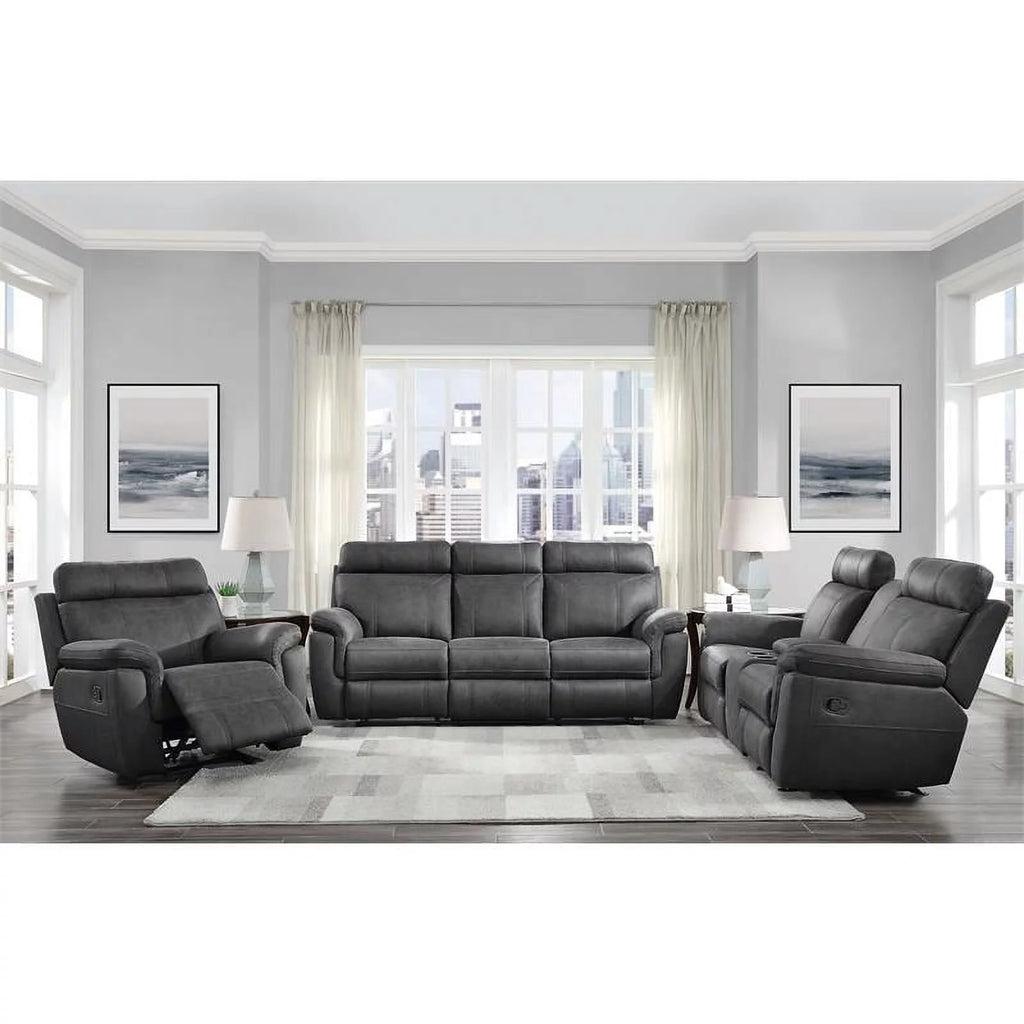 Gray Microfiber Double Glider Reclining Love Seat J6329
