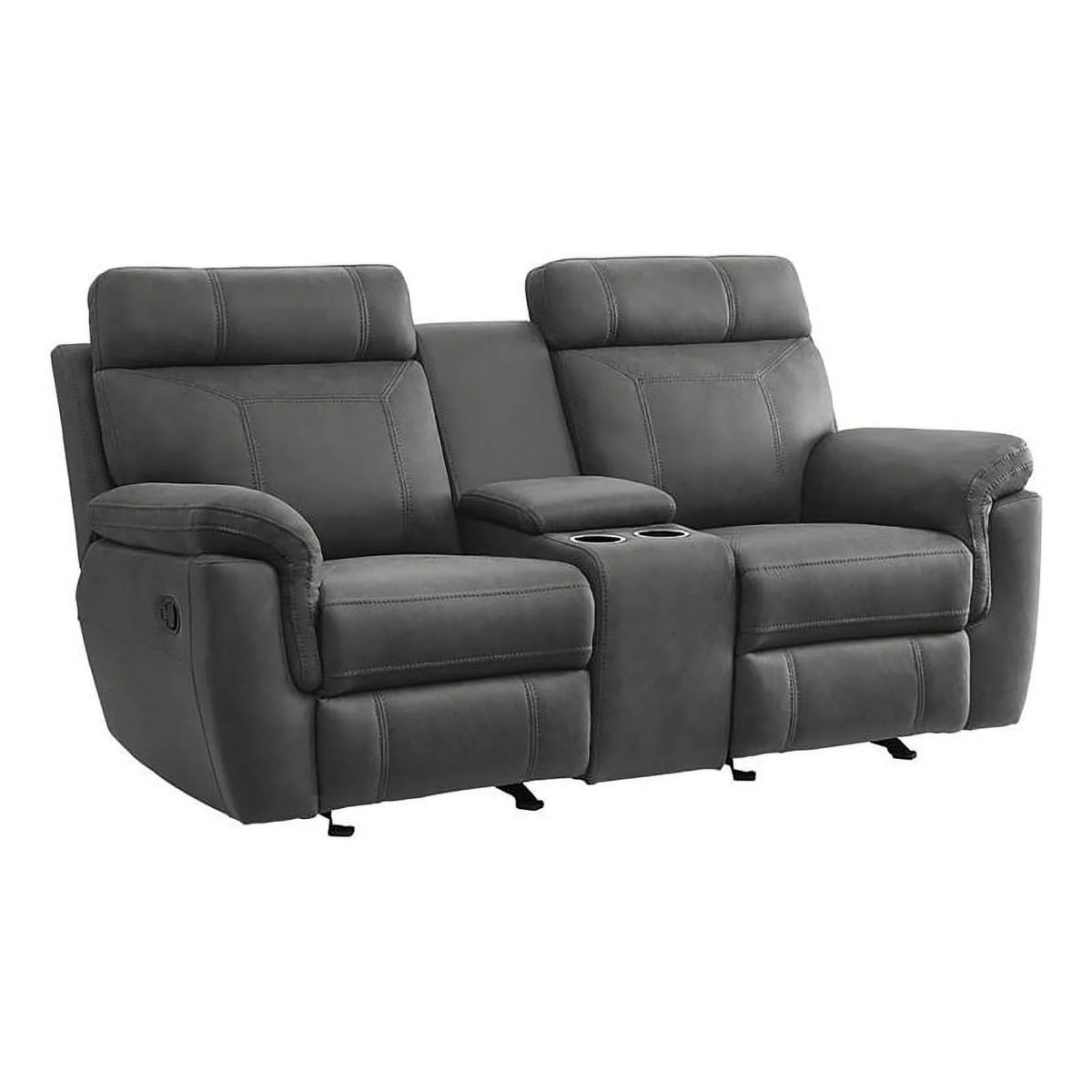 Gray Microfiber Double Glider Reclining Love Seat J6329
