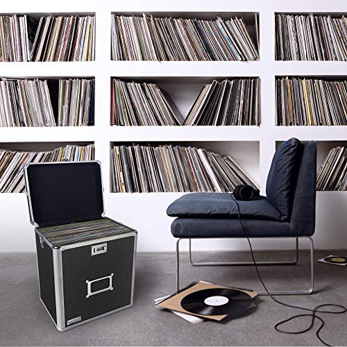Locking Vinyl Record Storage Box 50 Album Holder Black Y4101