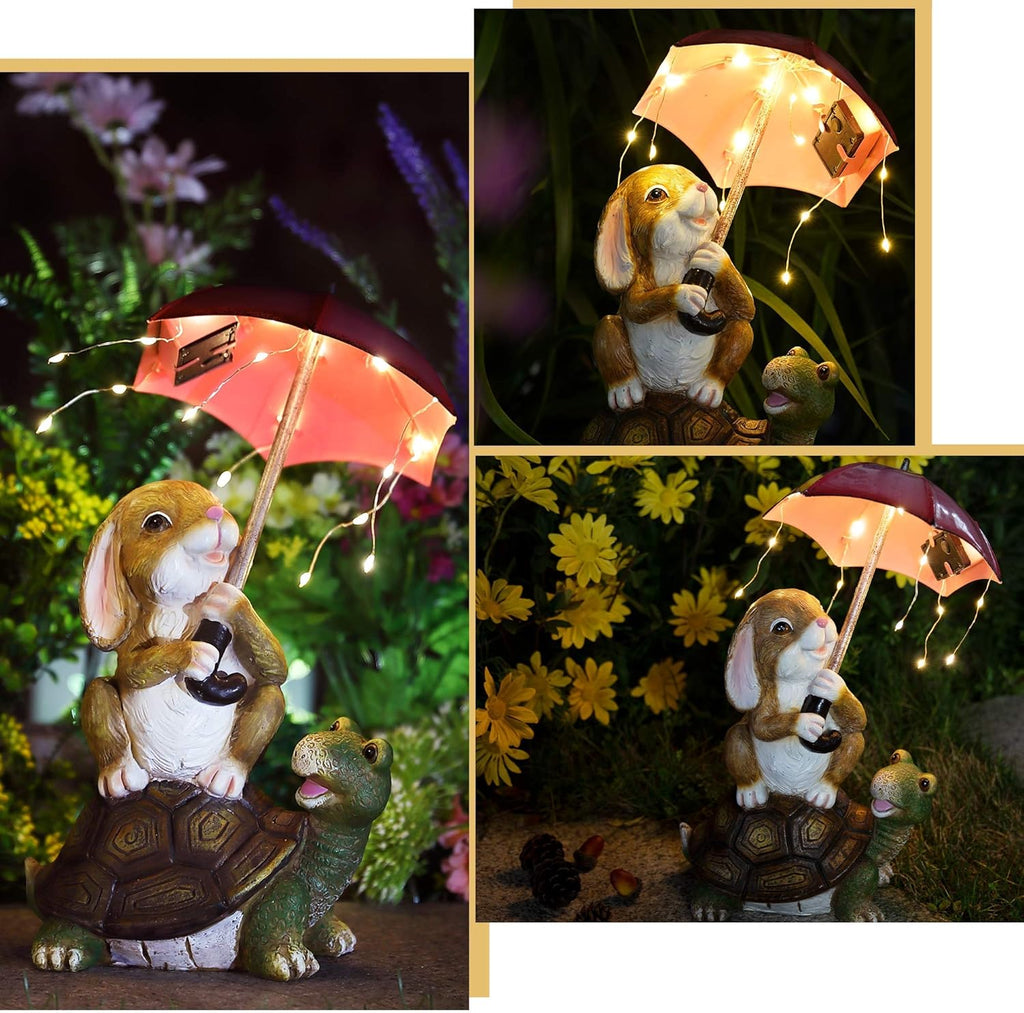 Solar Garden Statues Rabbit Turtle Garden Decor Figurine Lights W665441