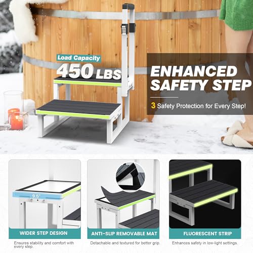2 Step Stool with Handrail, Anti-Slip Mats, Wide Platform H7934