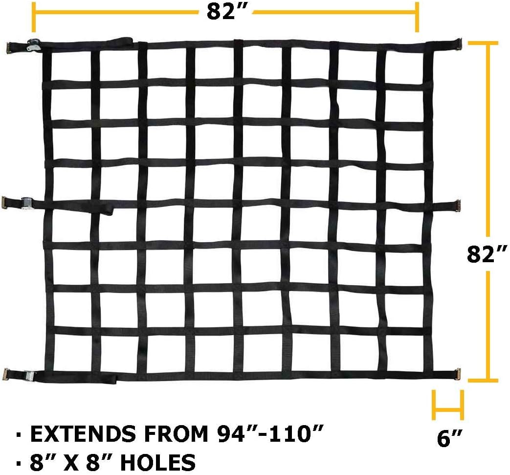 Heavy Duty Cargo Net with Cam Buckles and E-Track Fittings, 82 Inches by 82 Inches, 8 Inch by 8 Inch Holes S203394