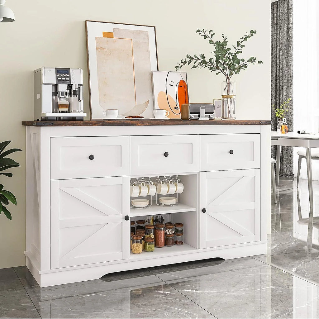 White TV Stand with 3 Drawers and Shelves V220858