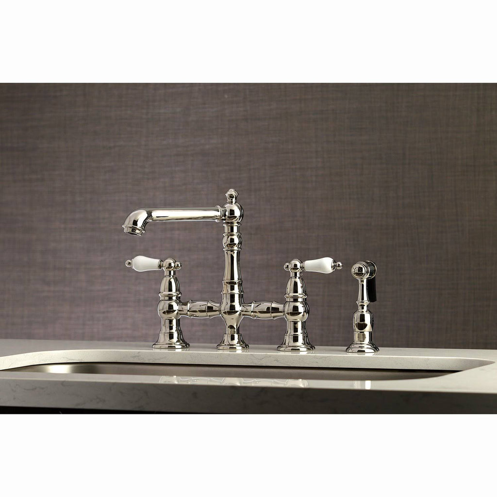 Brushed Nickel Bridge Kitchen Faucet with Sprayer D3606