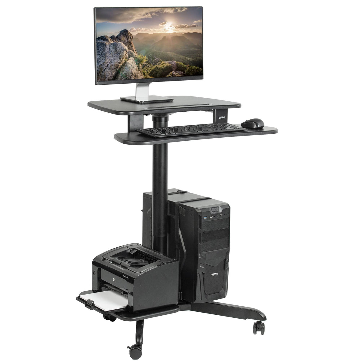 Black Mobile Computer Workstation Cart C845