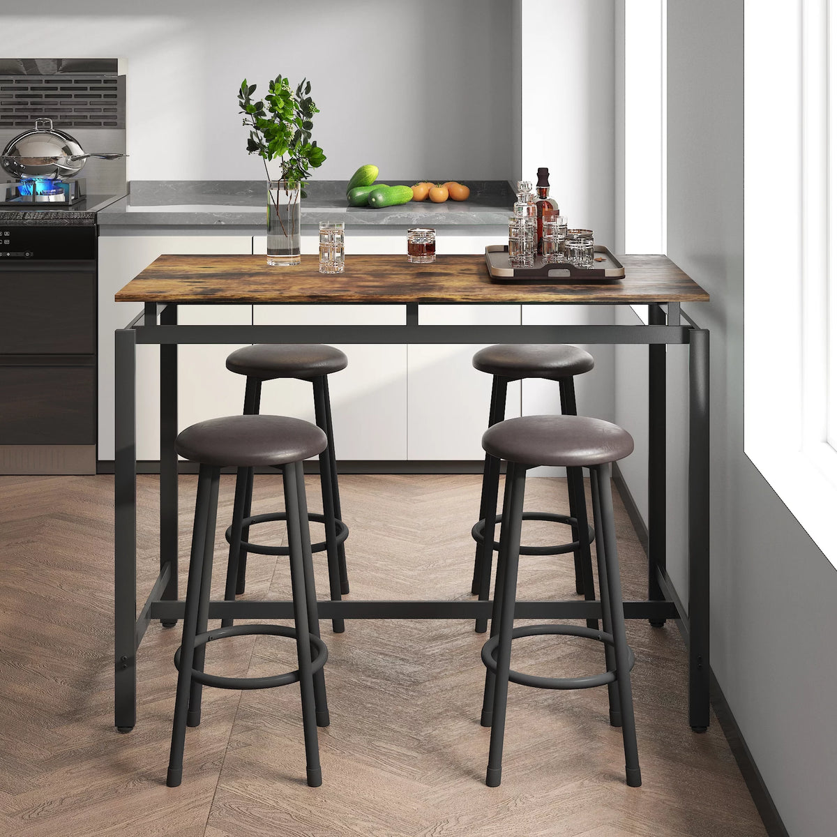 Bar Table Set with 4 Cushioned Stools W36178